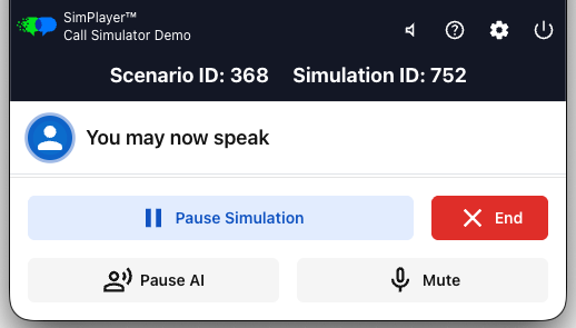 SimPlayer running a live voice simulation